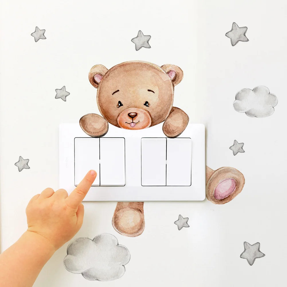 Cartoon Bear Star Switch Sticker For Kids Room Decoration Self-adhesive Wall sticker