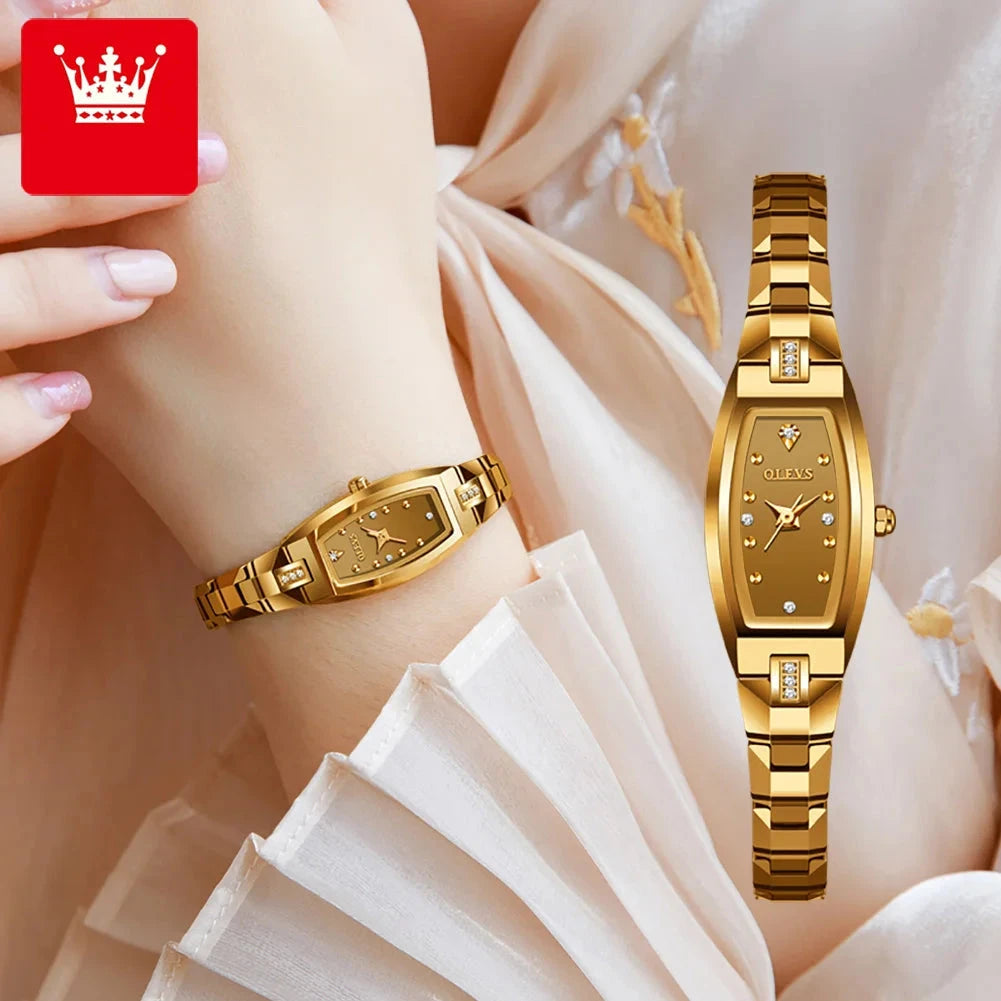 Imported Quartz for Women Gold Fashion Diamond Waterproof Ladies Wristwatch