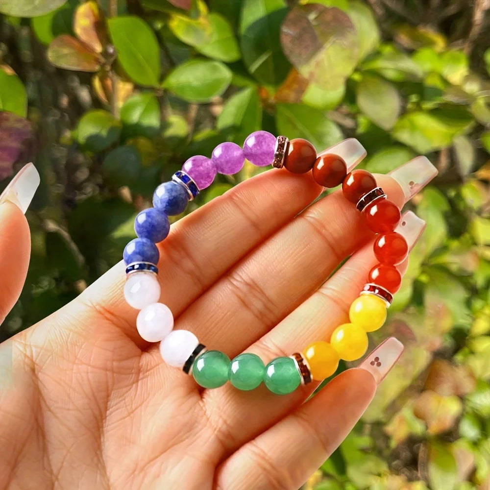 7 Chakra Bracelet For Good Luck Money Wealth Natural Healing Crystal Round Beads Bangles For Men And Women