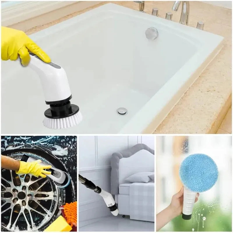 7 In 1 Electric Cleaning Brush Window Wall Cleaner Electric Turbo Scrub Brush Rotating Scrubber Kitchen Bathroom Cleaning Tools