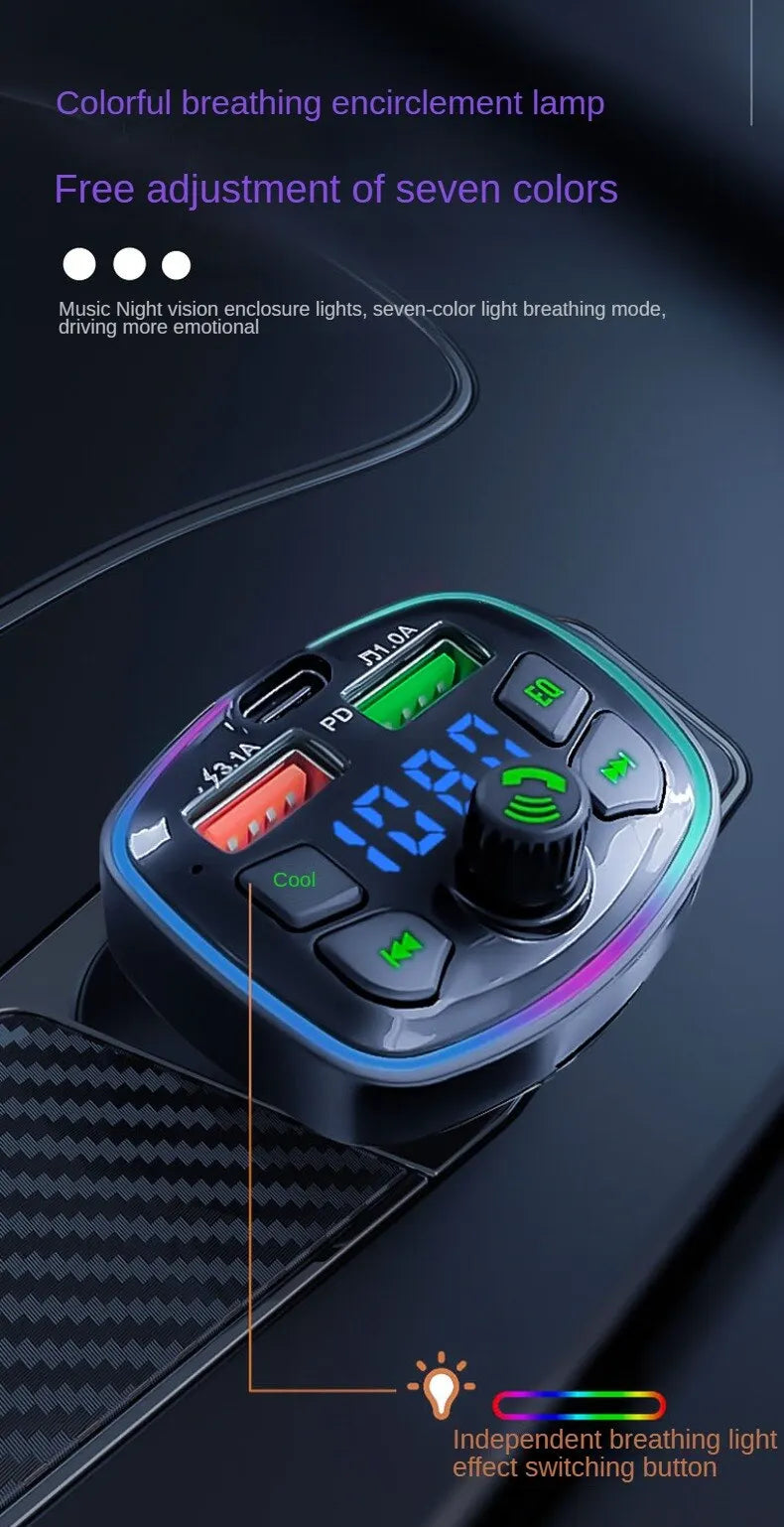 Q7 Bluetooth Car Charger Car FM Transmitter Bluetooth Hands Free Mp3 True 3.1A Dual USB Port PD Charging