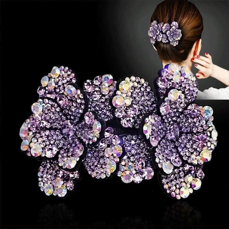 Fashion Acrylic Zircon Flower Hairpin Hair Accessories For Women Retro Elegant Duck Mouth Clip Headwear Ethnic Girl Jewelry Gift