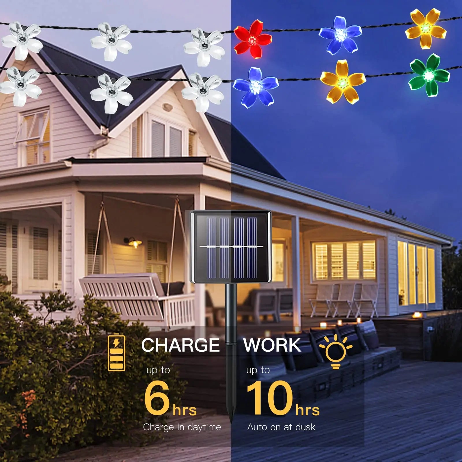 LED Solar Lights Outdoor Floral 5M/7M/12M String Flower Fairy Lights Waterproof