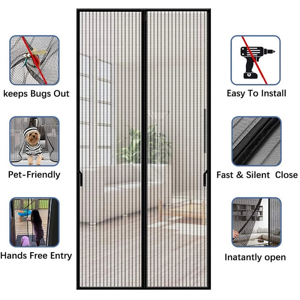 No Punching Magnetic Screen Door Curtain Anti Mosquito Insect Fly Bug