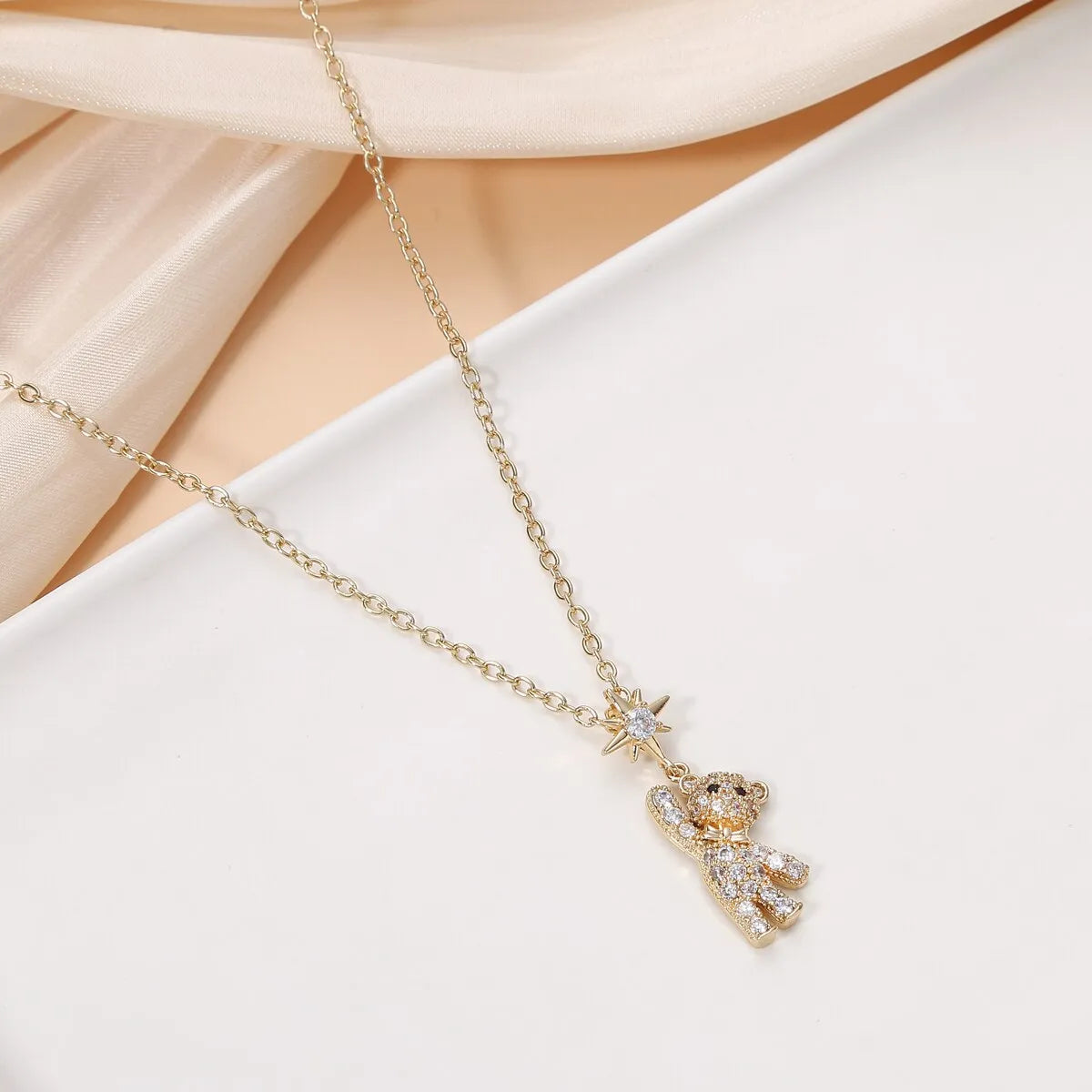 Obega Lovely Bear Necklaces for Women Cubic Zircon Inlaid Golden Neck Chain Female Necklaces Cute Jewelry Pendant