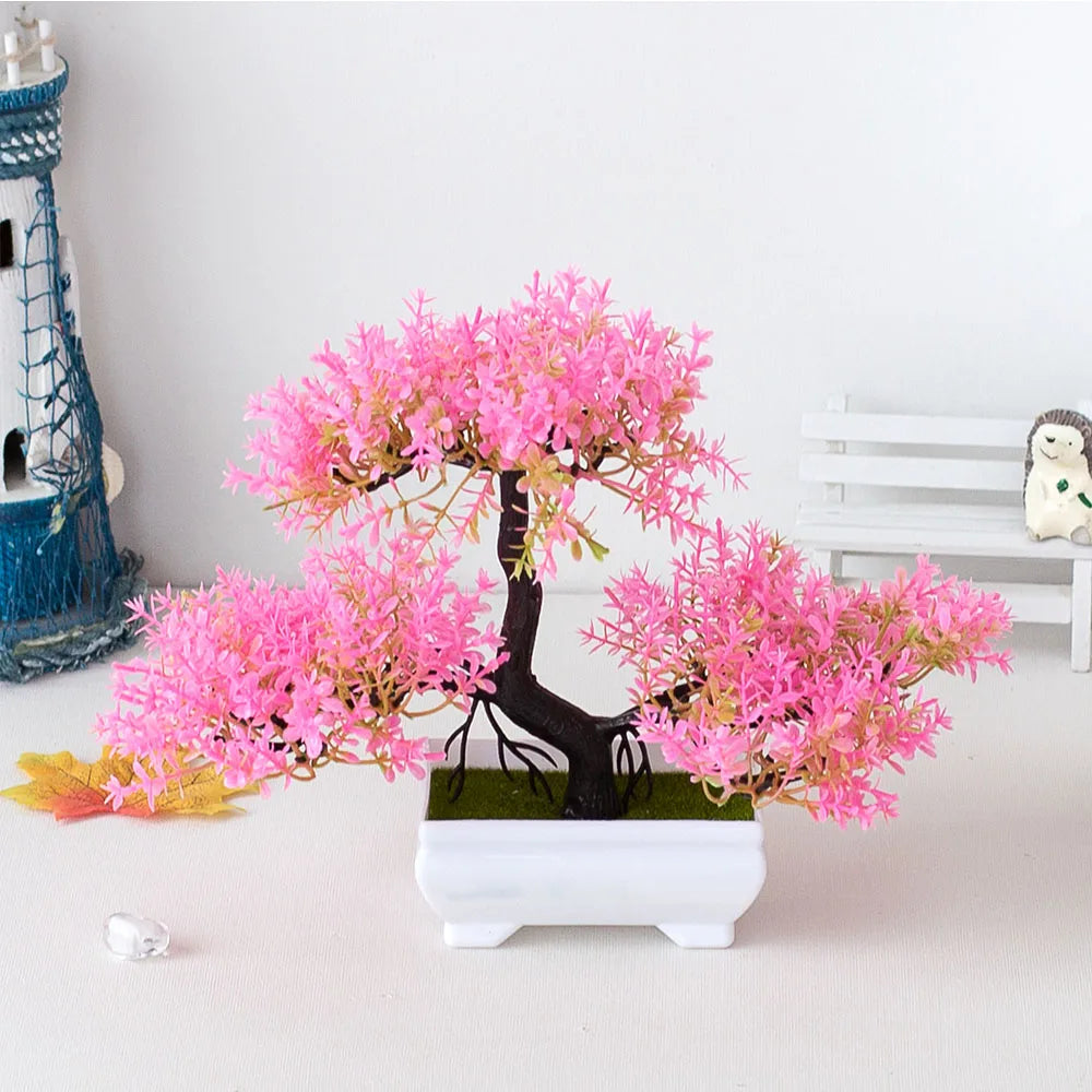 Artificial Plastic Plants Bonsai Small Tree Pot Potted Flower Garden Fake Plant Arrangement Ornaments Room Home Table Decoration