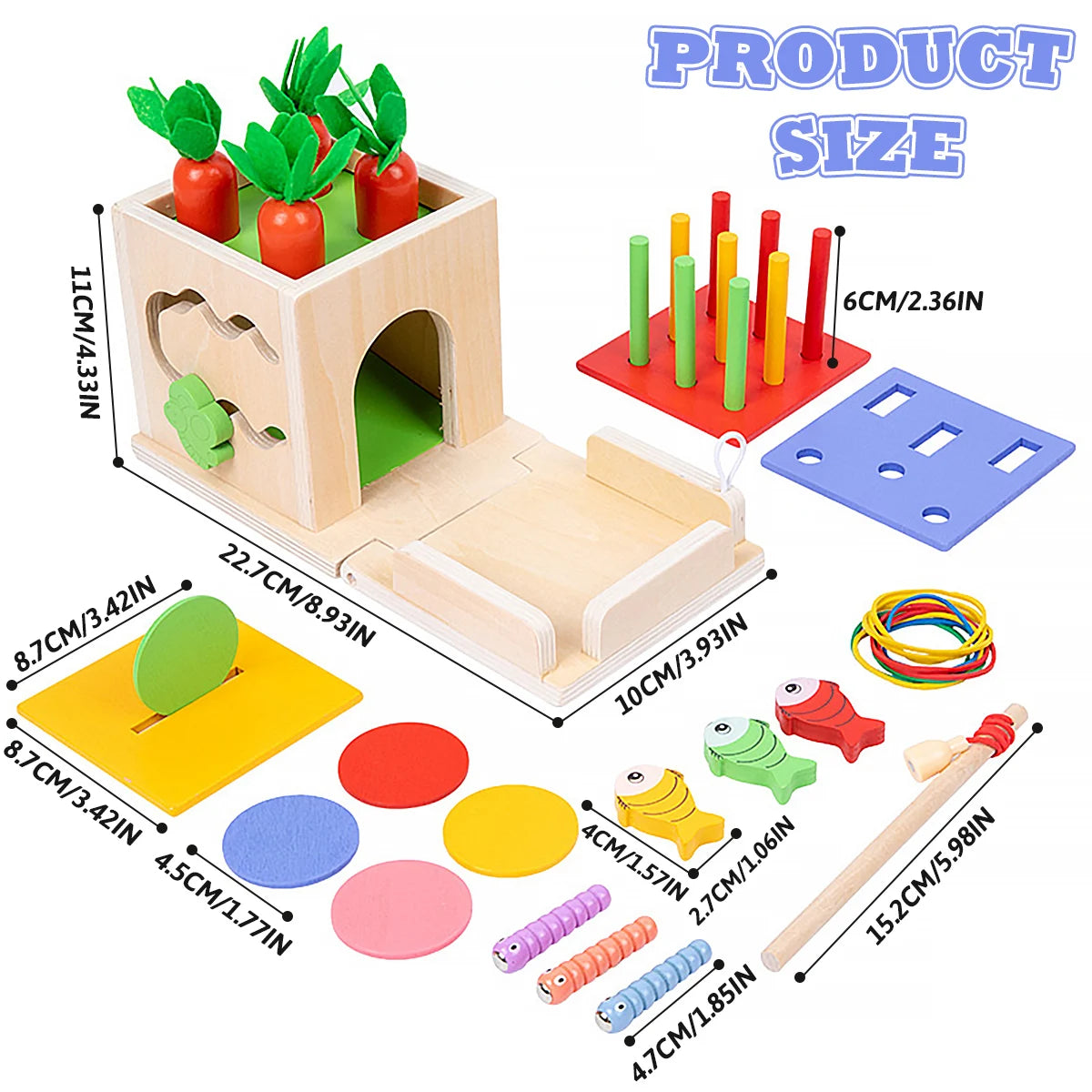 8 In 1 Montessori Permanence Box Carrots Toys Child Wooden Shape Sorting & Matching Educational Toys For Kid Over Age 1-Year-Old