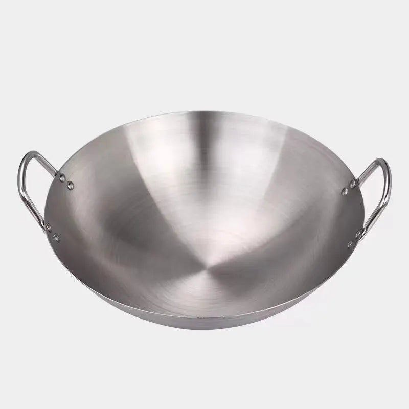 Stainless Steel Double Ear Frying Pan Uncoated Thickened Restaurant Pan Cauldron Commercial Household Frying Pan