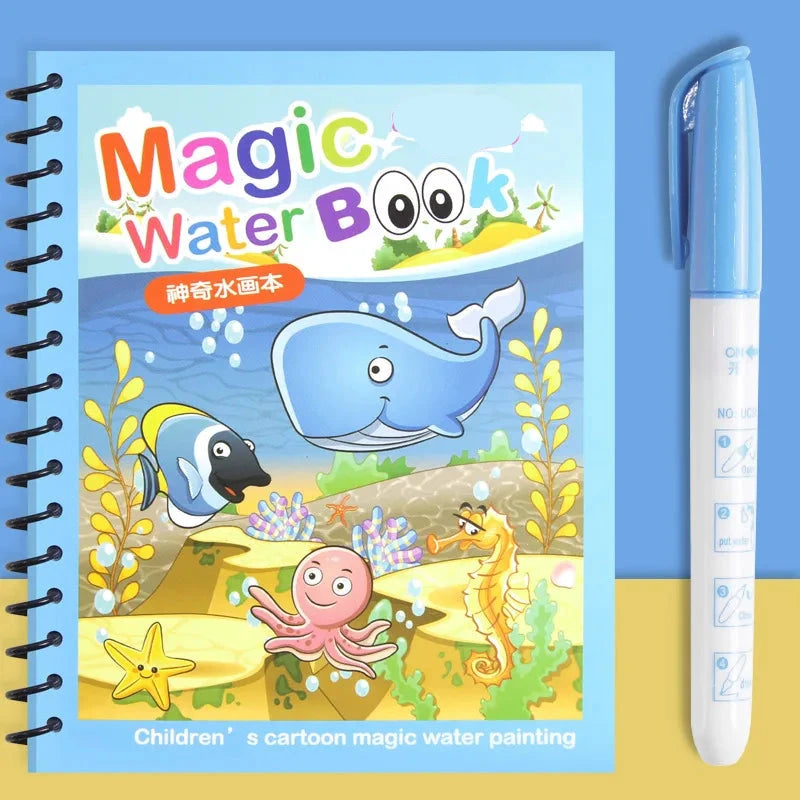 Children Early Education Toys Magical Book with Pen Water Drawing Montessori Toys Gift Reusable Coloring Book Magic Drawing Book