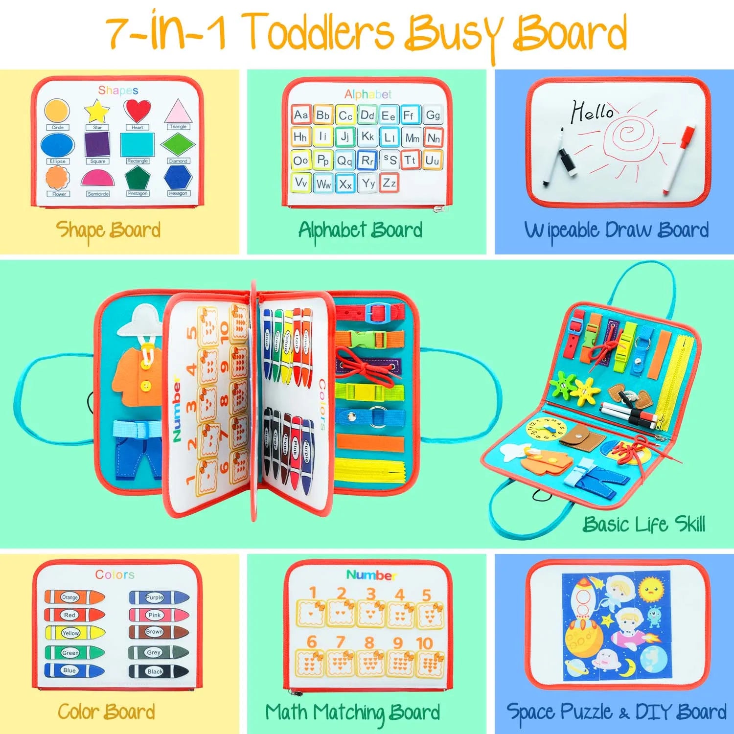 Toddler Busy Board Montessori Sensory Toys for Learning Fine Motor Skills Autism Preschool Activities Educational Travel Toys