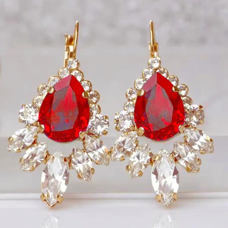 Carat Round Red Garnet Flower Stud Earrings for Women Fashion Engagement Jewelry Birthday Gifts New Water Drop Long