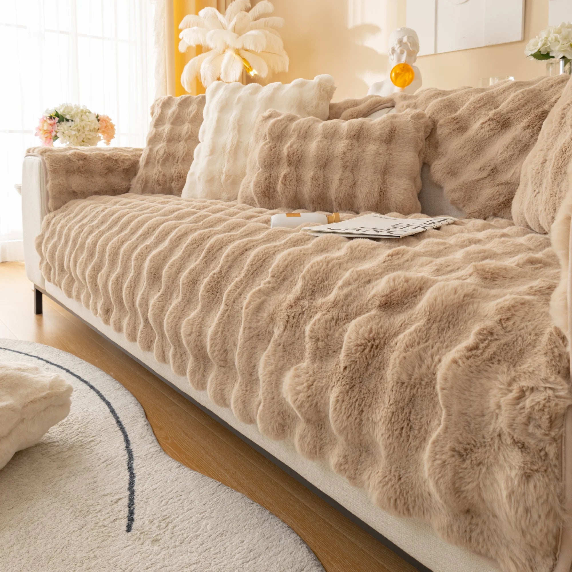 Thicken Imitation Rabbit Fur Plush Sofa Slipcover Non-slip  Soft Sofa Towel