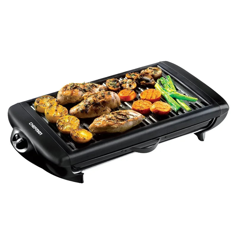 Chefman Electric Smokeless Indoor Grill with Non-Stick Coating & Temperature Control, Black bbq grill