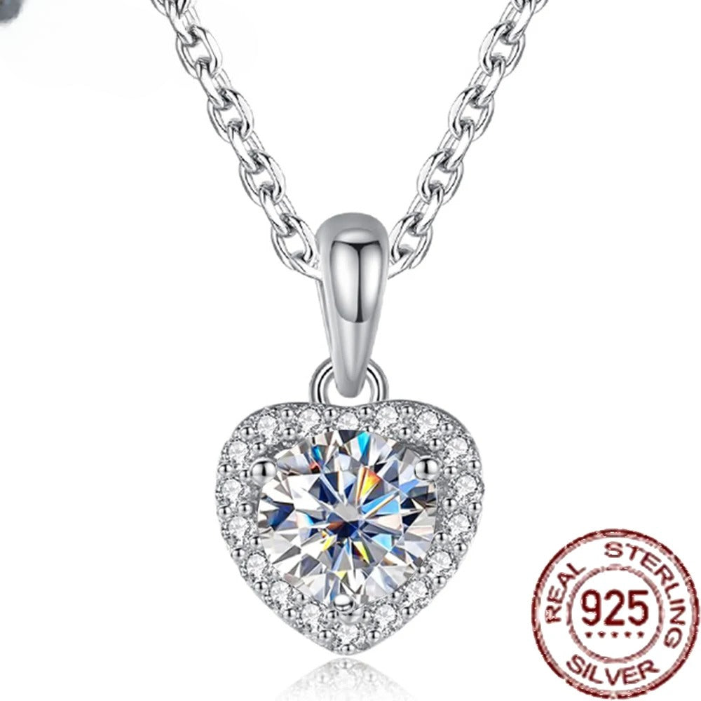 Trumium 1CT Moissanite 925 Sterling Silver Heart Pendant Necklace for Women