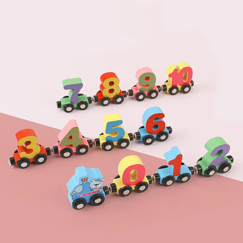 Magnetic Wooden Train Set 12Pcs Number Wooden Toy Learning Cars with Numbers Color Train for Kids Toddler 2-5 Montessori Toys