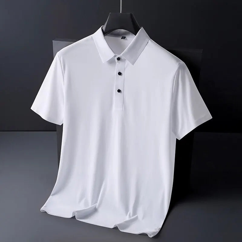 Ice Silk Polo Shirt High-End T-Shirt Solid Color Half Sleeve Casual Menswear