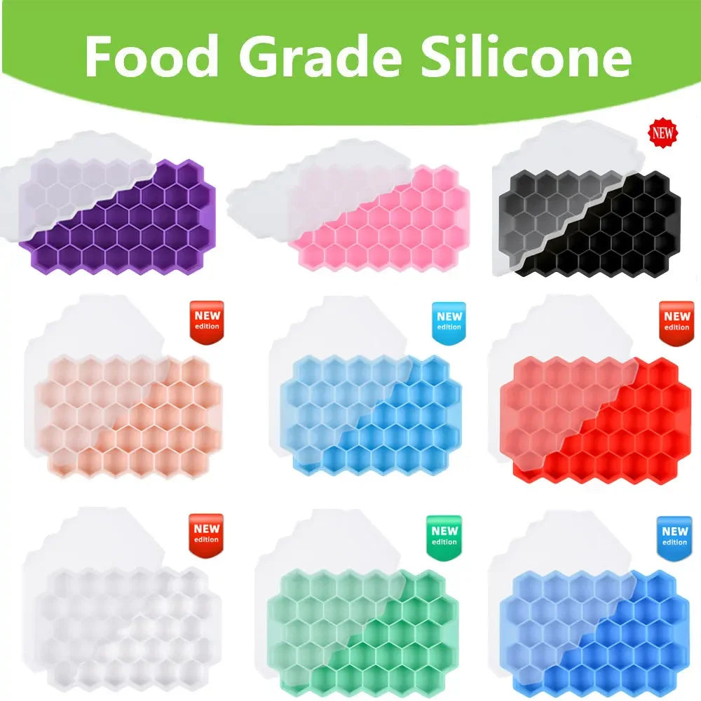 Honeycomb Ice Cube Tray Reusable Silicone Ice Mold Ice cube Maker BPA Free Ice Mould with Removable Lids