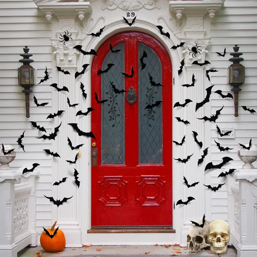 60PCS Halloween Decoration 3D Black PVC Bats Halloween Party DIY Wall Sticker