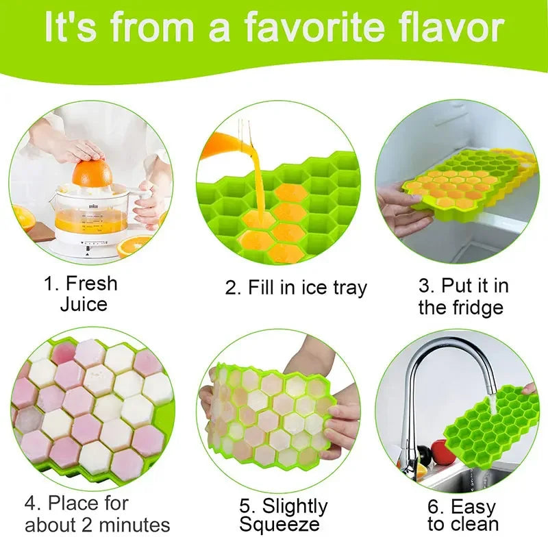 Honeycomb Ice Cube Tray Reusable Silicone Ice Mold Ice cube Maker BPA Free Ice Mould with Removable Lids