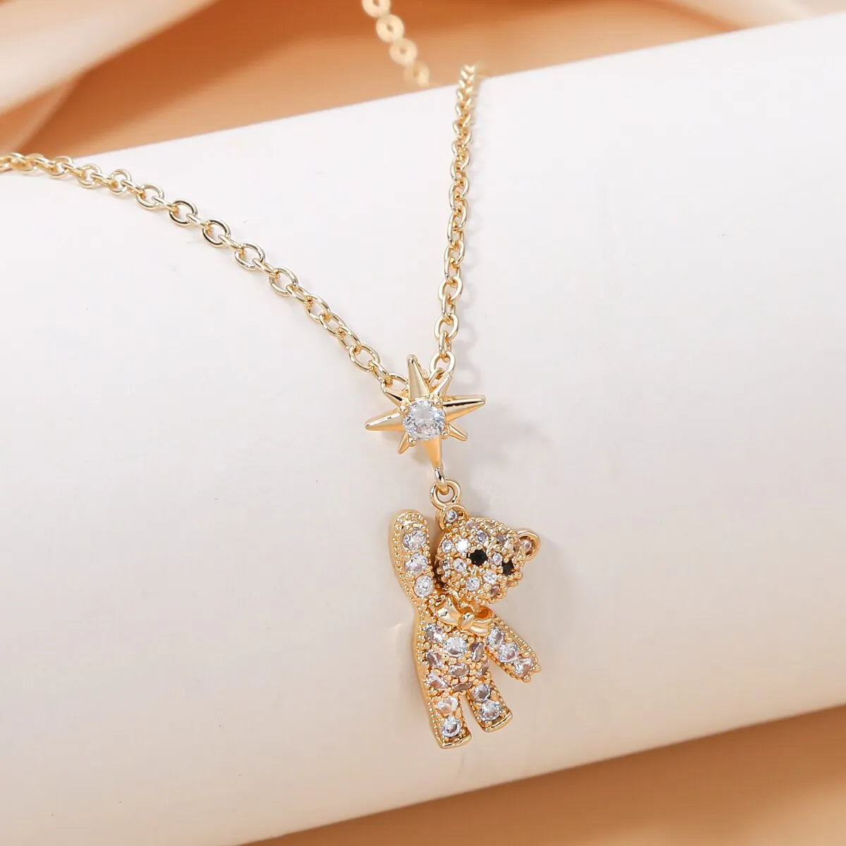 Obega Lovely Bear Necklaces for Women Cubic Zircon Inlaid Golden Neck Chain Female Necklaces Cute Jewelry Pendant