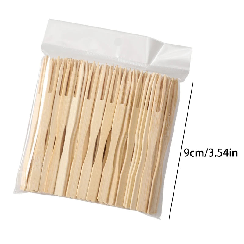 100pcs disposable fork cake Dim sum fruit bamboo stick fork