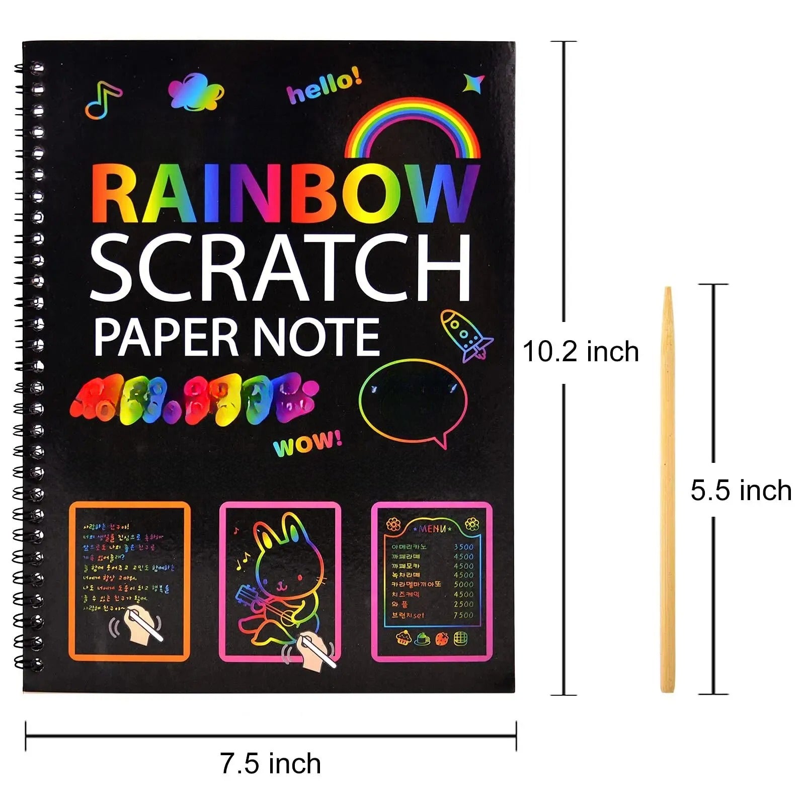 2 Pack Rainbow Scratch Paper Children's Art Book Black DIY Rainbow Art Paper Card Neon Scratch Book with Wood Stick