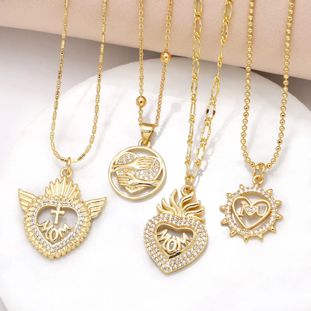 Mother Necklaces Women Gold Plated Heart Mom Necklaces Crystal