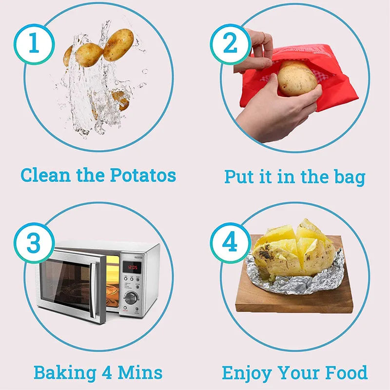 Microwave Potato Bag Reusable Potato Cooker Bag Baked Potato Cooker  Red Pouch