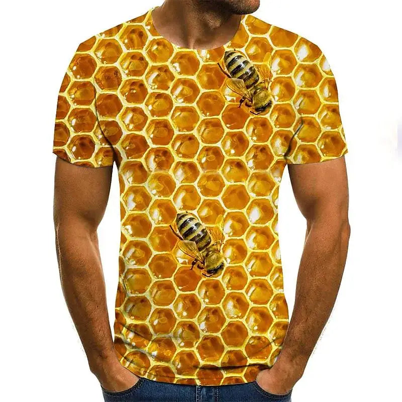 Men's T-Shirt 3D Print Tee Funny Bee Summer Short Sleeve T-Shirt O-Neck Tops