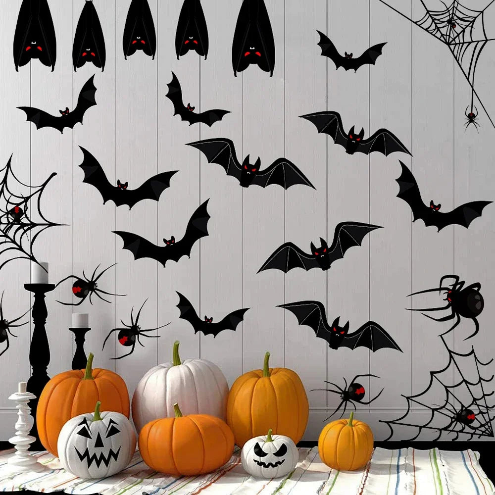 60PCS Halloween Decoration 3D Black PVC Bats Halloween Party DIY Wall Sticker