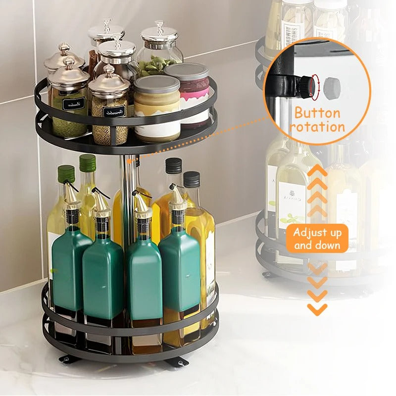 360°Rotation Spice Rack Organizer Jar Non-Skid Carbon Steel Storage Tray