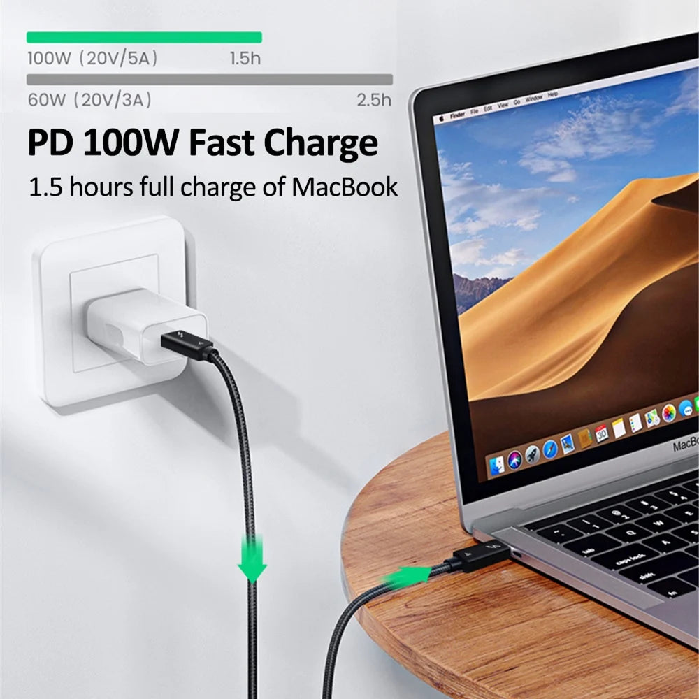 Thunderbolt 4 Cable USB4 Type C to USB C PD 100W Fast Charging Cord 8K@60Hz 40Gbps Type-c Data Sync Line For Macbook Pro iPad