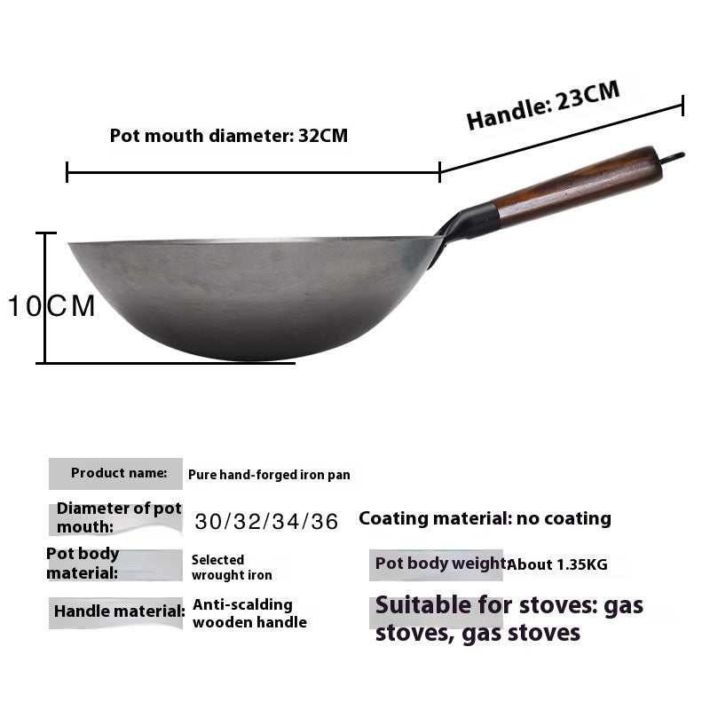 Non-coated Handmade Non-stick Frying Pan With Wooden Handle