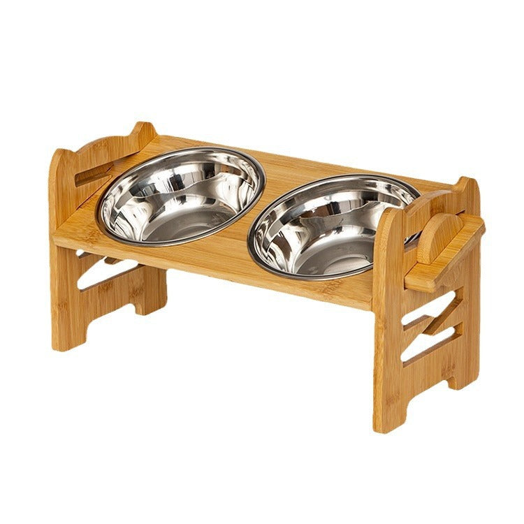 Pet Cat Food Double Bowl Bracket Stainless Steel Dining Trolley