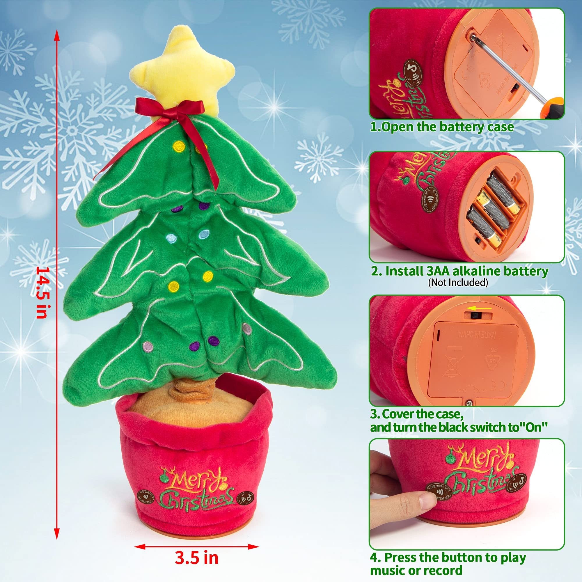 Dancing Christmas Toys Funny Tree Repeat Talking  Electronic Plush Toys Can Sing Record Lighten