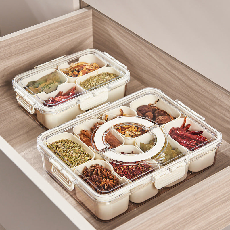 Portable Eight-compartment Spice Storage Box Sealed Jar Refrigerator Storage Box