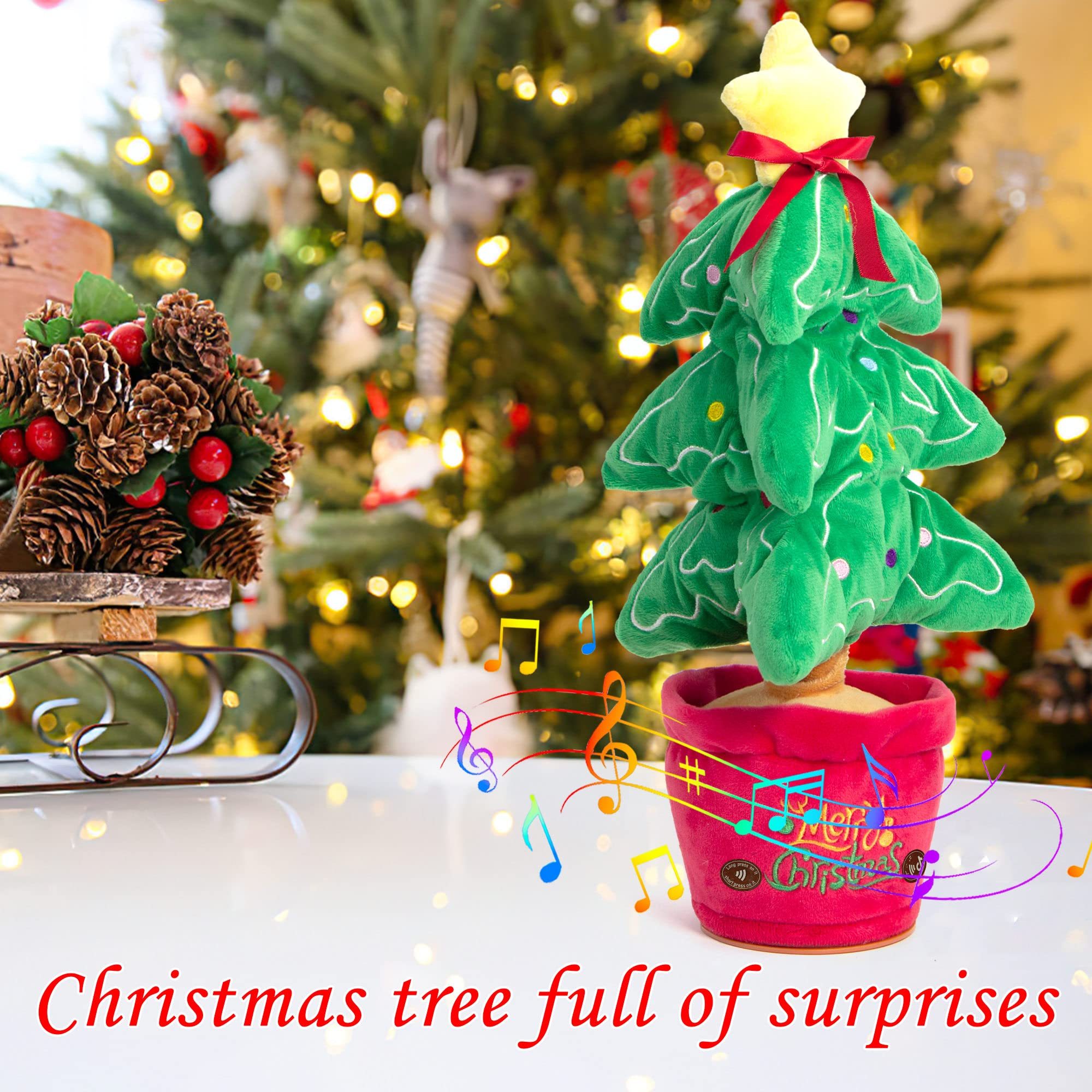 Dancing Christmas Toys Funny Tree Repeat Talking  Electronic Plush Toys Can Sing Record Lighten