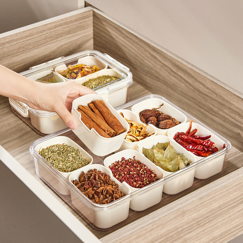 Portable Eight-compartment Spice Storage Box Sealed Jar Refrigerator Storage Box