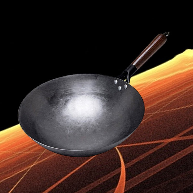 Non-coated Handmade Non-stick Frying Pan With Wooden Handle