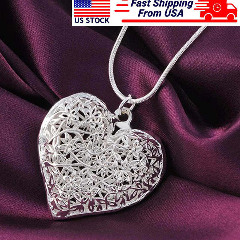 Original 925 Sterling Silver 18-30 Inch Carved Heart Pendant Snake Chain Necklace For Women Fashion Wedding Party Charm Jewelry